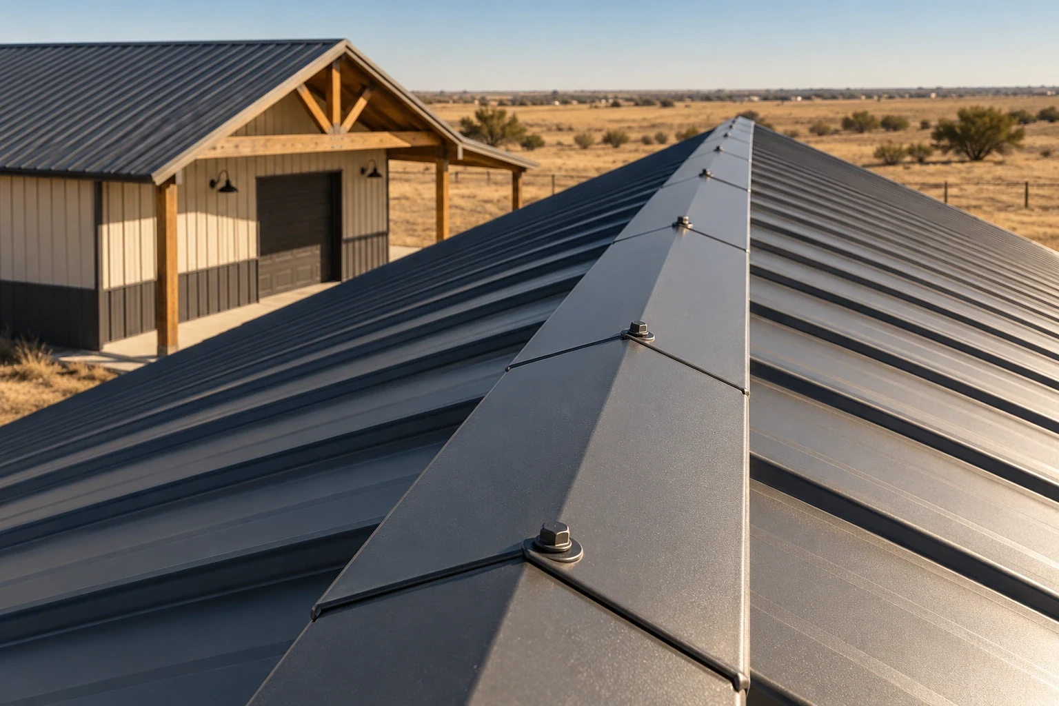 Metal Roof Pole Barns detail, Lubbock TX